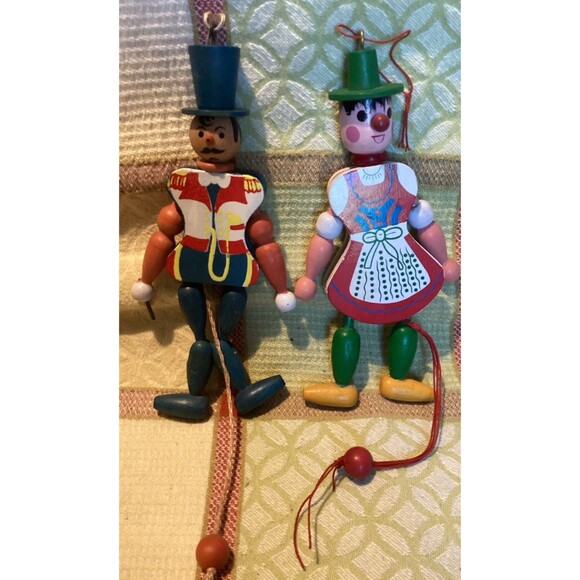 Wooden Vintage Jumping Jack Puppets Pull String Toys Ring Master Austria Clown - Picture 1 of 15